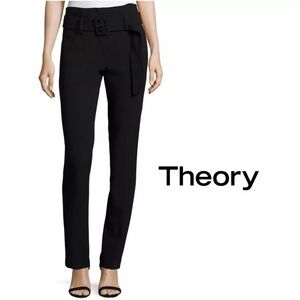 Theory Black Cigarette Camogie High Rise Belted Pants Size 6 Chic Elegant